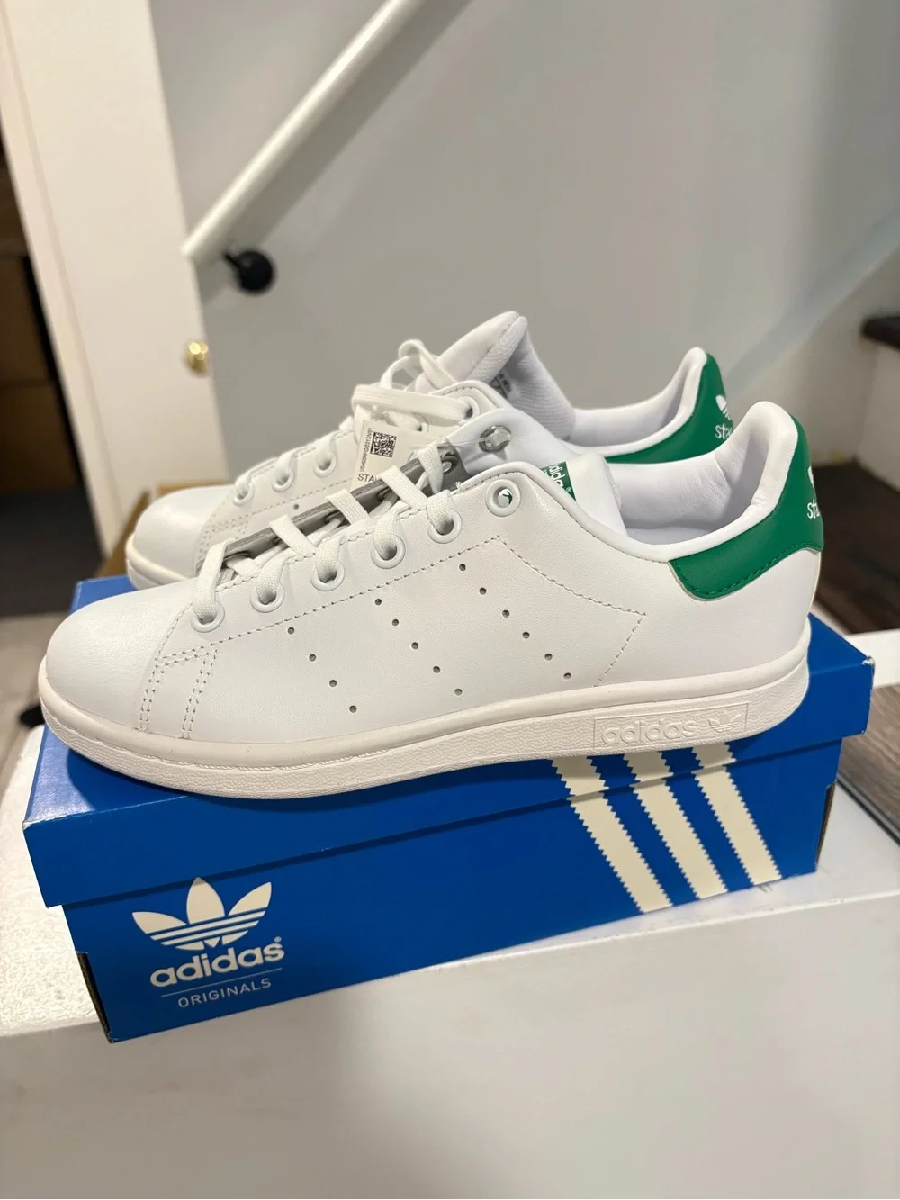 adidas White Sneakers with Green Heel Accent